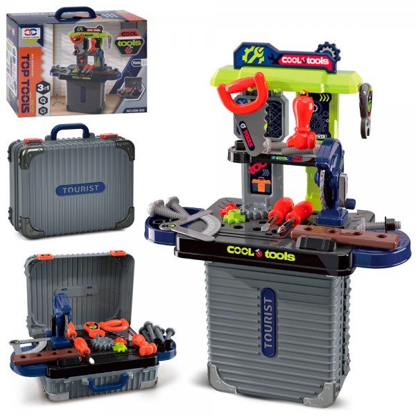 248664 Стіл з інструментами 008-302A молоток, пила, гайк.ключ, викрутки, чемодан/карт.обг., 23,5-19,5-9 см.