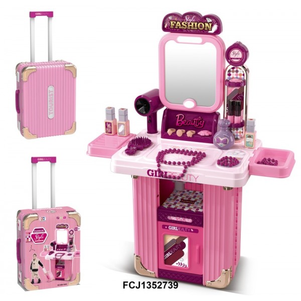 248665 Трюмо 008-103A 2в1, дзеркало,фен,аксесуари,прикраси,муз.,світло, складається в чемодан,бат.,карт.обг