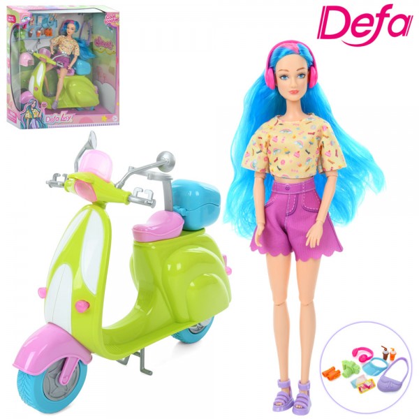162318 Лялька DEFA 8501 шарнірна, мотоцикл, сумочка, аксесуари, кор., 30-32-10 см.