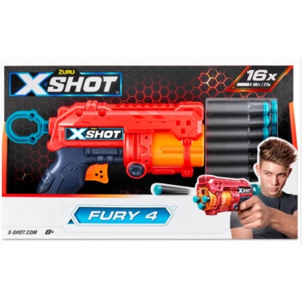 146887 X-Shot Red Швидкострільний бластер EXCEL FURY 4 (16 патронів), 36377R