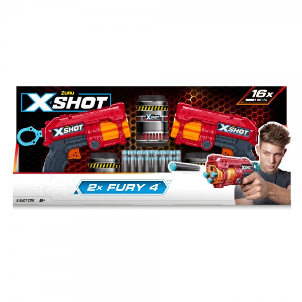 149858 X-Shot Red Швидкострільний бластер EXCEL FURY 4 2 PK (3 банки, 16 патронів), 36329R