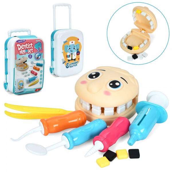 244110 Набір лікаря QY851 стоматолог, щелепи, мед.інстр.,чемодан(2колеса,ручка),10пр,в карт.обг.,21-31-11см