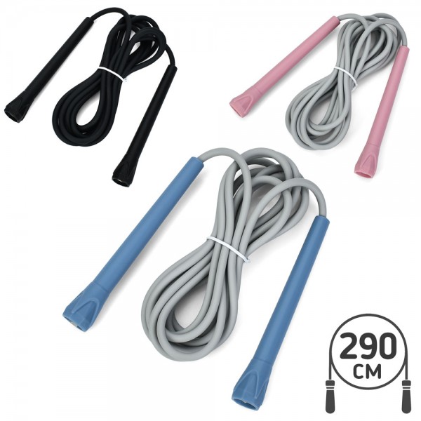 244117 Скакалка MS 4797 290см, ПВХ, ручки-пластик, 3 кольори, у пакеті, 13-17-2см