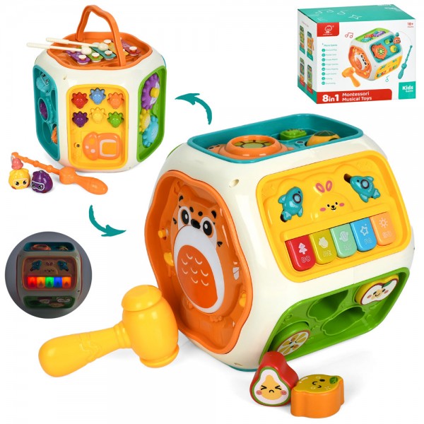 237598 Гра 991 багатогранник,бізікуб,8в1,риболовля,піаніно,стукалка,шестерні,ксилофон,муз.,світло,бат.,кор.