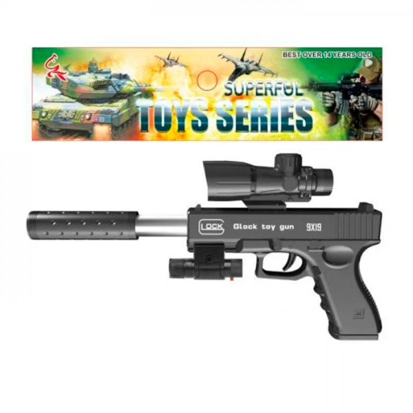 246649 Пістолет 03-1+ 32см, пластикові кулі, лазер, бат(табл), кул., 15-23-3см