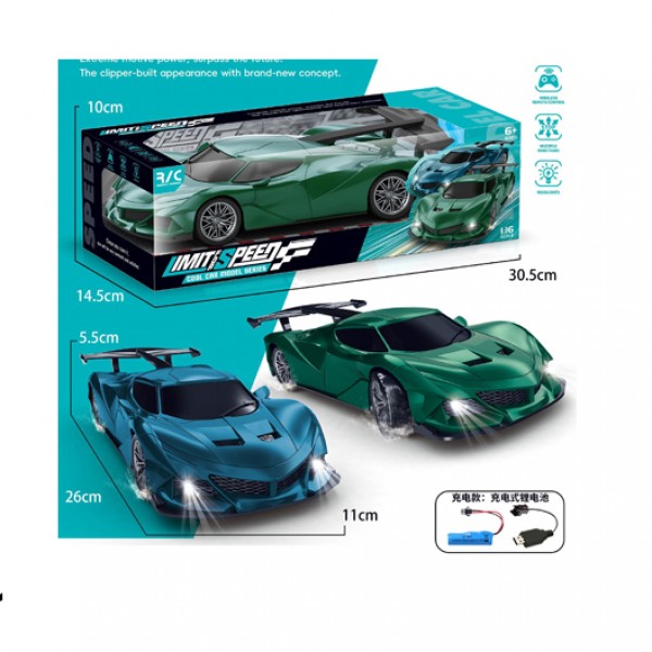 243806 Машина 7718-02 радіок.,акум,26см,1:16,світло,гумові колеса, USBзаряд.,2 кольори, в кор.,30,5-10-14см
