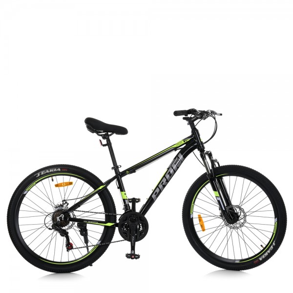 165001 Велосипед 26 д. MTB2602-4 алюм.рама 13", SHIMANO 21SP, швидкознім. колеса, чорно-салатовий