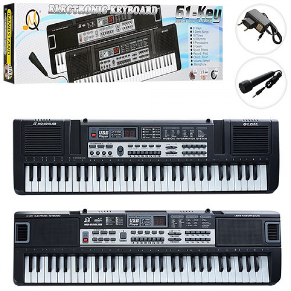 39055 Синтезатор MQ828-829USB 61 клавіша, мікрофон, запис, демо, 2 види, від мережі, кор., 73-19,5-6 см.