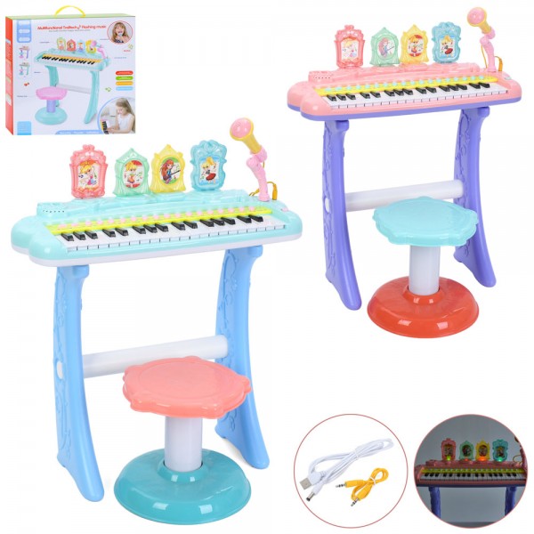 247560 Синтезатор R720 37клавіш, 47,5-21-в53см, стільчик, мікрофон,музика, MP3, 2 кольори, бат.,USB, кор.