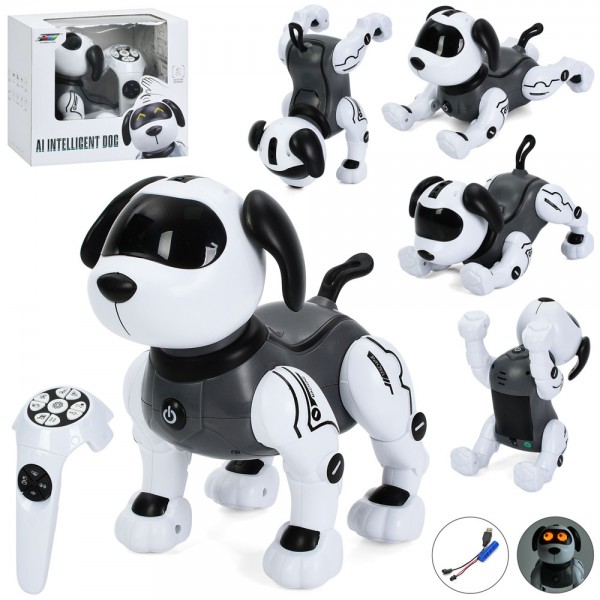 247419 Тварина K55 (6шт) р/к, собака, 23см, акум, сенсорний, реагує на руку, музика, звук, звуки тварин, світло, танцює, команди, програмується, регулятор гучності, USBзарядне, в кор-ці, 28-25-17,5см