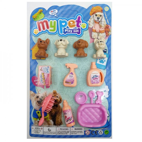 247660 Фігурки для гри 999B-2 (224шт) набір тварин 4шт(собака) 4см, аксесуари, на листі, 15,5-25-3см