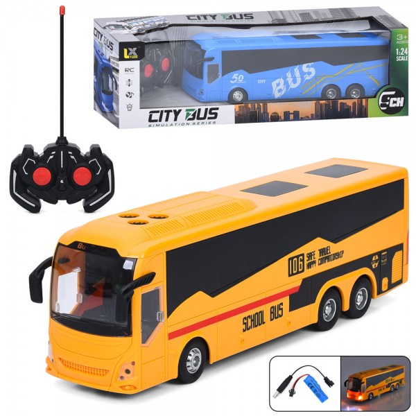 244559 Автобус 197-3-4 радіок., акум, 30см, 1:24, світло, гум. колеса,USBзаряд.,2 кольори,в кор.,43-13-10см