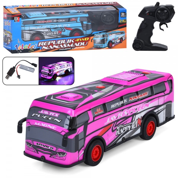 244556 Автобус FD533A радіок.2,4G,акум,28см,1:16,муз.,світло,корпус не б'ється, гум.колеса,USBзар,2 кольори