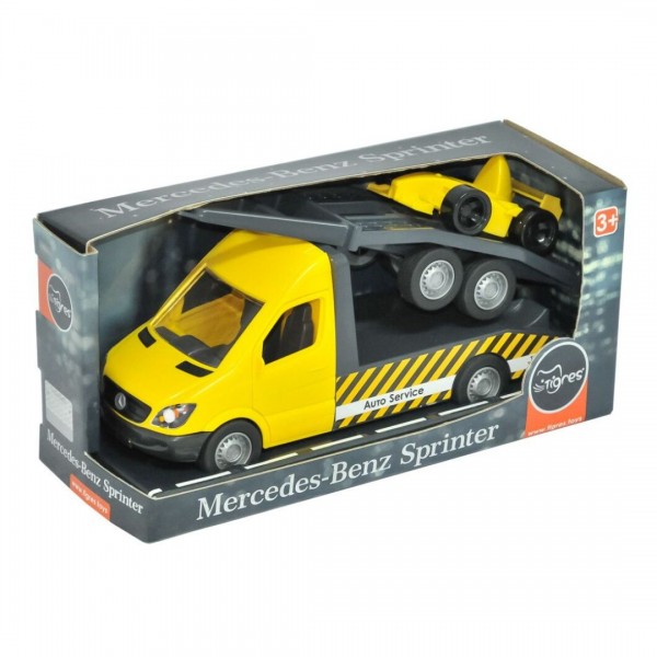 252747 Автомобіль "Mercedes-Benz Sprinter" евакуатор (жовтий) на планшетці, Tigres