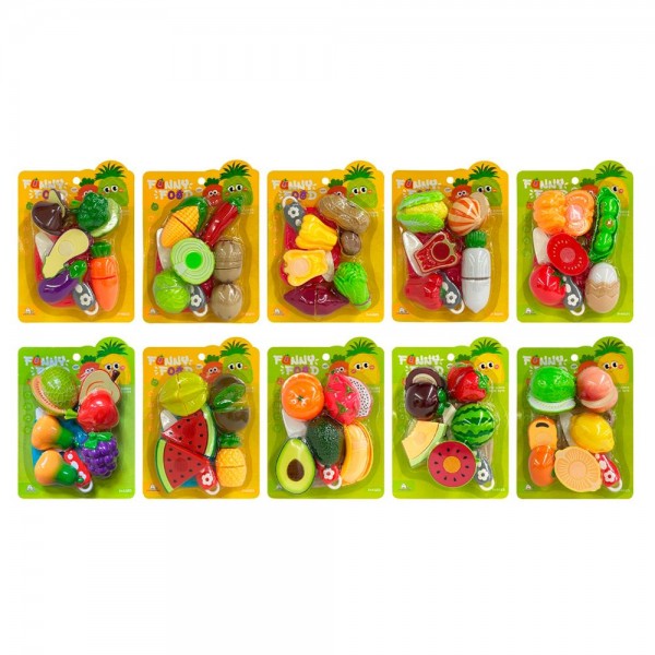 249302 Продукти 228R5 на липучці, дошка, ніж, 10 видів(овочі, фрукти), на листі, 17-24-5см