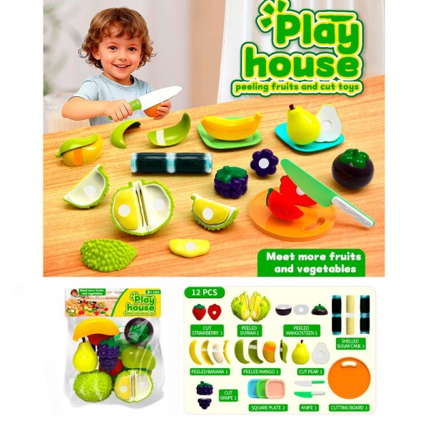 249303 Продукти 66-22K  на липучці, фрукти, дошка, ніж, посуд, у пакеті, 23,5-26-5,5см