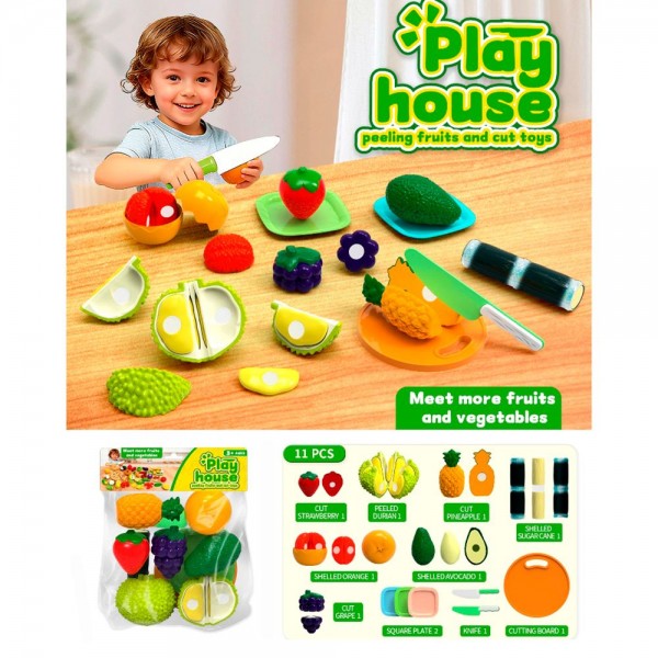 249304 Продукти 66-23K  на липучці, фрукти, дошка, ніж, посуд, у пакеті, 23,5-25-5,5см