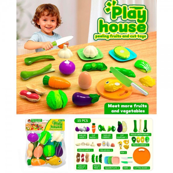 249305 Продукти 66-26K  на липучці, овочі, дошка, ніж, посуд, у пакеті, 23,5-25-5,5см