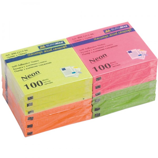 17748 Блок для нотаток NEON 76х76мм, 100арк., асорті