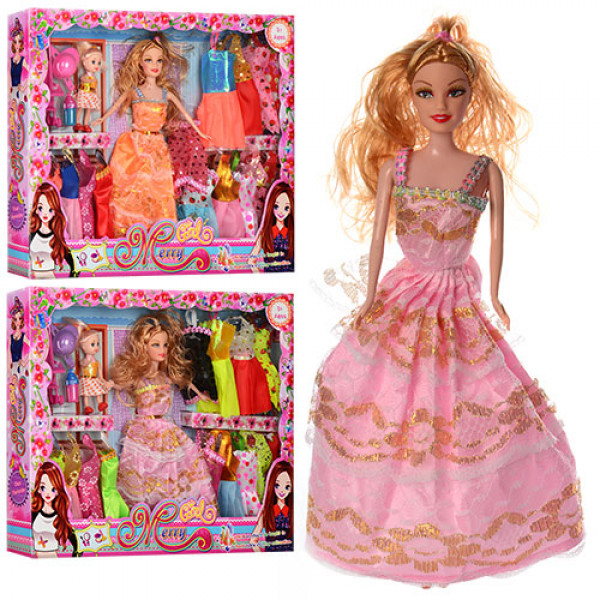 2528 Лялька з вбранням 2015A-1 сукні 15 шт., дочка, коляски, пляшечка, 3 кольори, кор., 42-32,5-5,5 см.