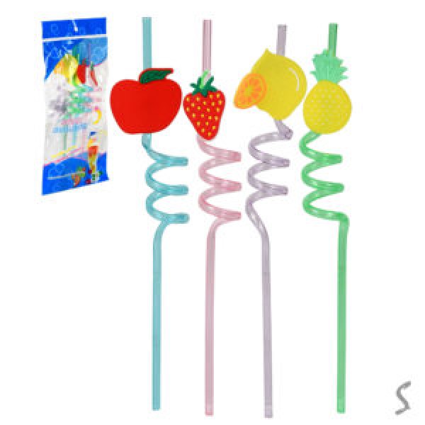 254518 Трубочки для напоїв пластик "Fruits" 4шт/уп 26см R37404