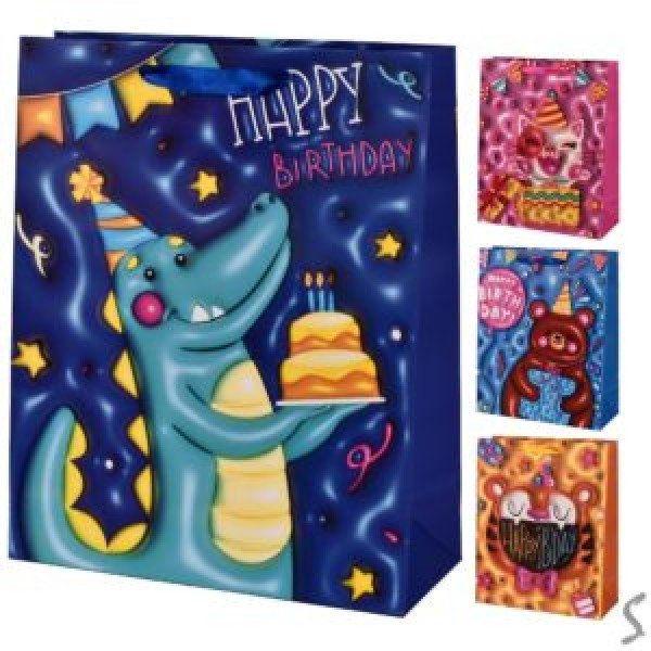 257428 Пакет подарунковий паперовий M "Happy birthday 3D" 26*32*10.5см R98657-M