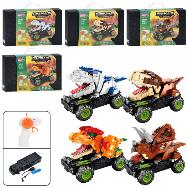 244162 Конструктор 70026-7-8-9D радіокер. 2,4G, машина (корпус динозавр), акум,USB, 4 види, кор.,36-22-7см.