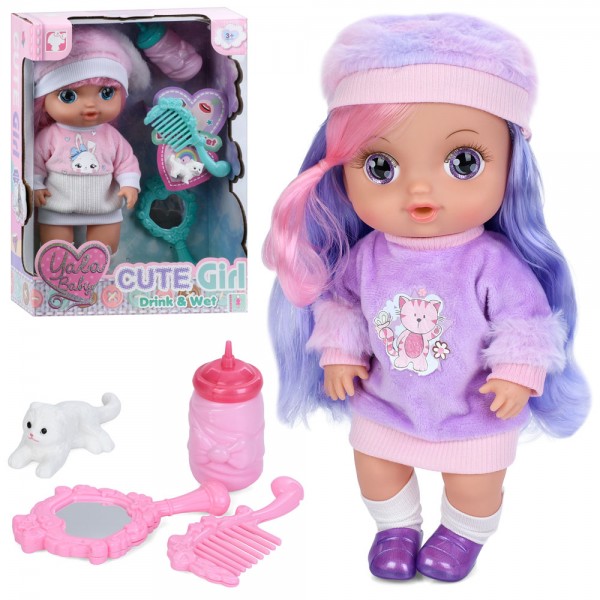244941 Лялька YL2530L-A-B 30см,п'є-писяє,пляшечка,гребінець,дзерк.,кіт,2 види, в кор.,23,5-32,5-10,5см