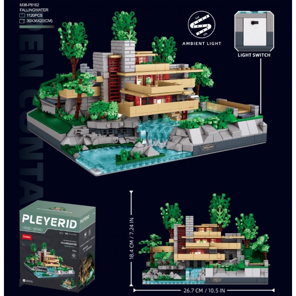 261716 Конструктор SLUBAN M38-P8162 Fallingwater, Будинок над водоспадом, світло, бат., кор., 30-36-20,5см.