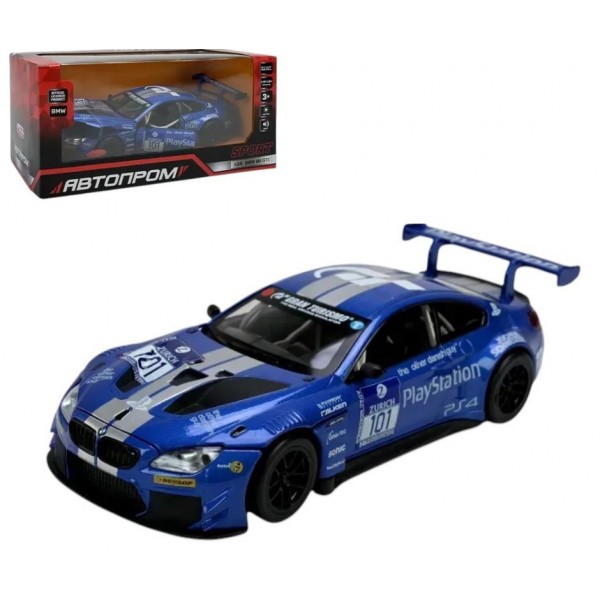248199 Іграшка машина мет. АВТОПРОМ арт. 68255B , 1:24 "BMW M6 GT3", синій колір,батар.,світ., звук, відкр.