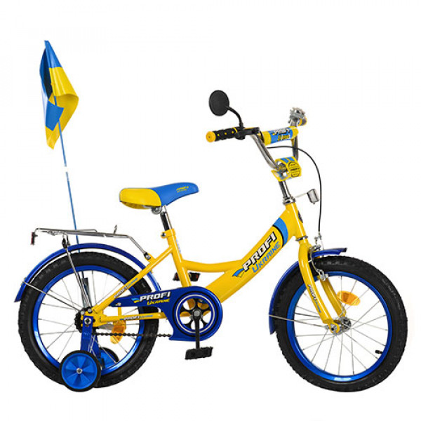 6814 Велосипед PROFI UKRAINE дитячий 16 д. P 1649 UK-2 жовтий, дзвоник, дзеркало, прапорець, приставні ко