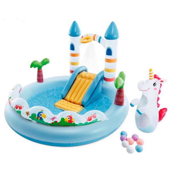 250021 Центр iгровий 56148 надувний, Замок єдинороіга,196х178х127см,басейн(вис. 17см, 234л), до 54кг, вік2+