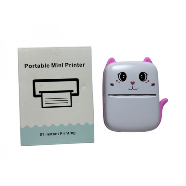 244489 Принтер A9 mini, портативний принтер, кіт,11-9-4см, акум.,USBзарядне,папір,2 кольори,в кор.,9-12-5см