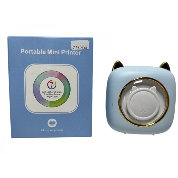 244506 Принтер C23 mini, портативний принтер,8,5-9,5-4,5см, світло, акум.,USBзарядне,папір,2 кольори,в кор.