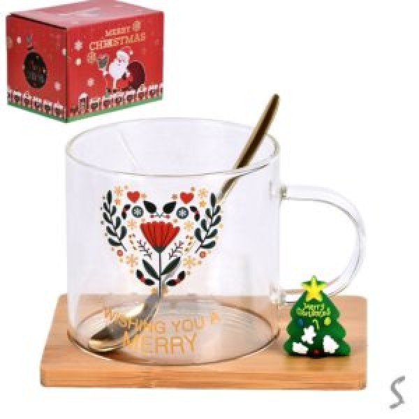 245192 Чашка новорічна на бамбуковій підставці з ложкою "Christmas Magic" 250мл R100361