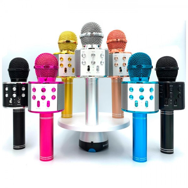242112 Мікрофон WS858 акум., Bluetooth, TFслот, MP3, USB, мікс кольорів, кор., 8,5-25-8,5 см.