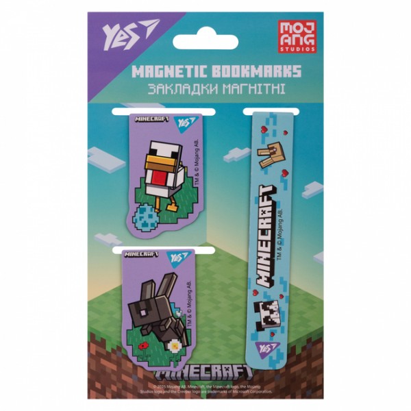 227858 Закладки магнітні Yes "Minecraft.Spring", 3 шт, блакитні