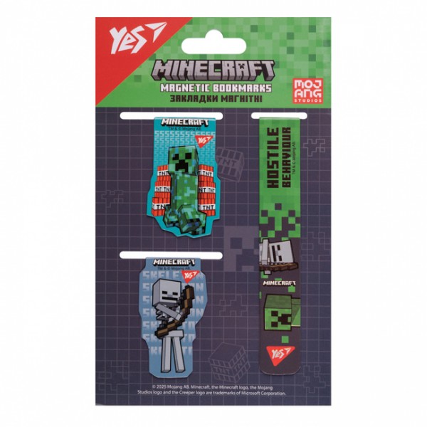 227859 Закладки магнітні Yes "Minecraft", 3 шт