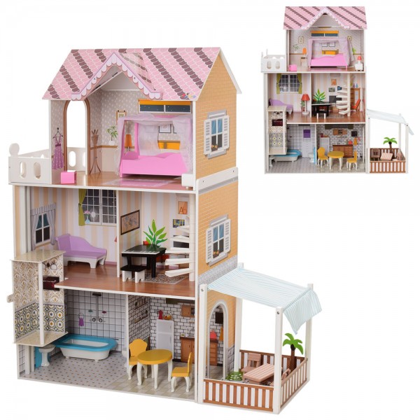 94086 Дерев'яна іграшка Будиночок MD 2150 для ляльки, 3 поверхи, меблі, кор., 110-42-12 см.