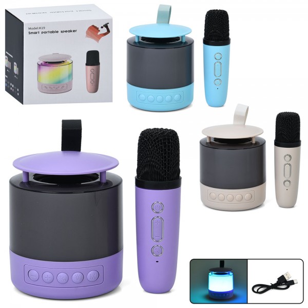 241378 Колонка K19 акум., Bluetooth, TFслот, MP3, мікрофон, мікс кольорів, світло, кор., 13-14-10 см.