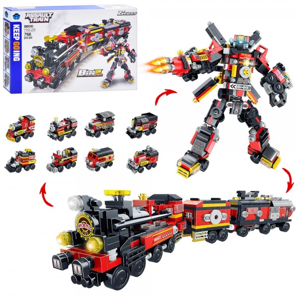 156875 Конструктор BB010 залізничний транспорт, 8в2 (робот-потяг), 766 дет., кор., 42-27-6,5 см.
