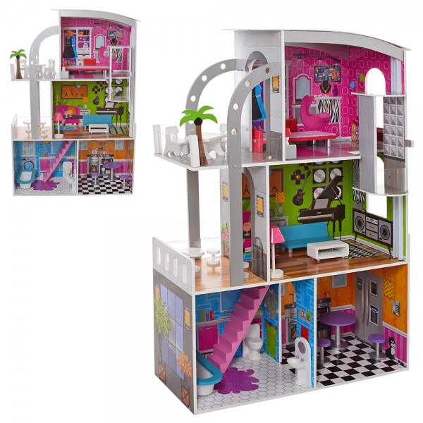 65958 Дерев'яна іграшка Будиночок MD 2012 для ляльки, 3 поверхи, меблі, кор., 108-41-11 см.