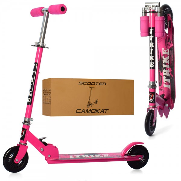 97120 Самокат SR 2-001-P алюм.+сталь, колеса 2шт.ПУ120мм, кермо 75/85 см, підніжка, складний, рожевий,кор.