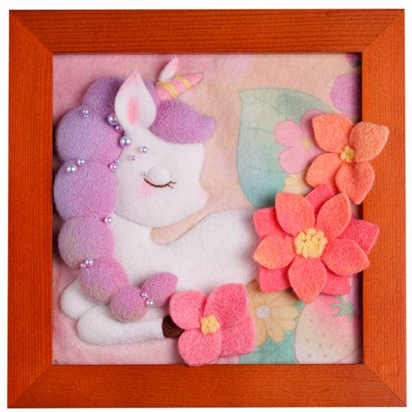 240079 Набір для творчості YG0252 набір для валяння,картина,рамка(18х18см, дерево),єдиноріг в квітах,нитки,