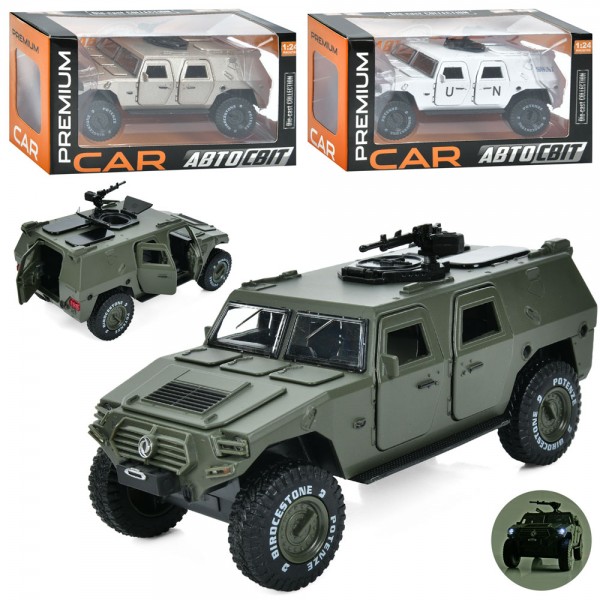 162330 Джип AP-2045 АвтоСвіт,1:24,мет.,інерц.,військ.,відчин.двері,гум.колеса,3кольори,муз.,світло,бат.,кор