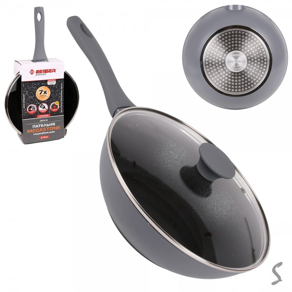 162947 Сковорода ВОК лита мармур "Megastone" інд. дно з кришкою 3.0л ,26*7.5см 10373-26