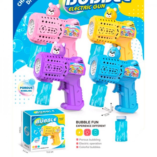 249046 Мильні бульбашки 658-89B пістолет (ведмідь)13см,світло,запаска,4кольори,бат.кор.13,5-14,5-5,5см