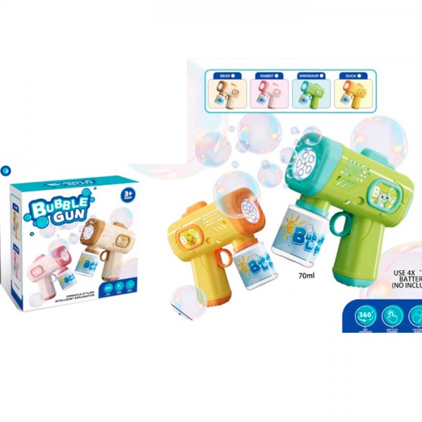 249074 Мильні бульбашки ME-239 (36шт) пістолет, 13см, світло, запаска 7-4,5см, 4 кольори, на бат-ці, в кор-ці, 13,5-13,5-6см