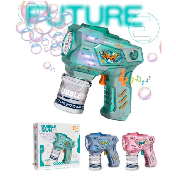 249111 Мильні бульбашки YD6671A пістолет,світло, запаска,3 кольори,бат,кор.14-13-5,5см