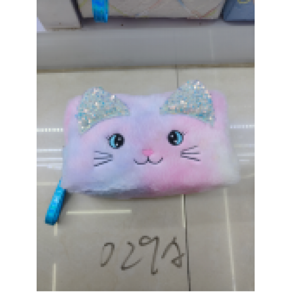 248494 Косметичка FG250723029A кіт, плюш, коротка ручка, застібка-блискавка, 6 видів, кул.